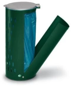 Müllsackständer, 120l, HxBxT 850x380x440mm, Korpus Stahl RAL6005, Deckel Metall Silber, Gelocht, M. Klappe