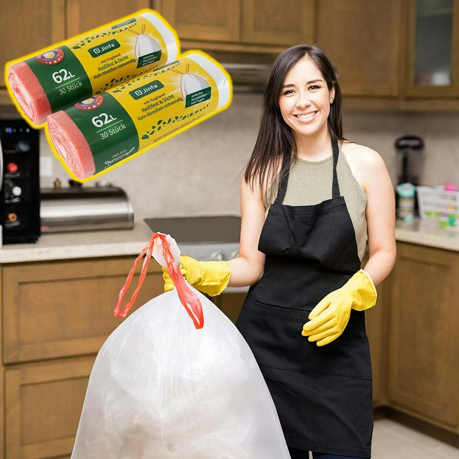 Jinfa 150 Müllbeutel Mit Zugband | Transparent | 49x58 Cm | Für Jinfa Metalltonne 18 L 7 Jinfa 150 Müllbeutel Mit Zugband | Transparent | 49x58 Cm | Für Jinfa Metalltonne 18 L – Bild 5