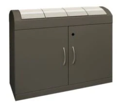 Wertstoffsammelstation, Feuerhemmend, 4x45l, HxBxT 975x1100x320mm, Innenbehälter Stahl, Korpus Stahl Braun, Deckel Edelstahl