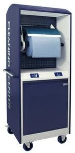 Reinigungsstation, Abfallsammler, Rollenhalter, Türen, HxBxT 1950x700x650mm, Stahl, 2 Lenk-/2 Bockrollen