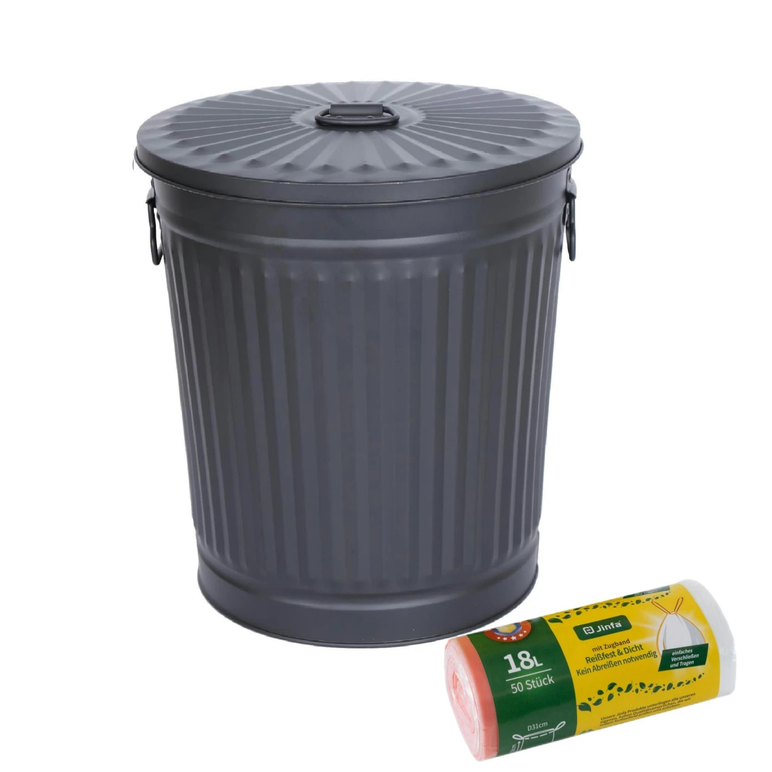 Jinfa 1 Retrodesign Metalleimer Mit Griffen Und Deckel + 50 Müllbeutel | Mattweiß| 18L 4 Jinfa 1 Retrodesign Metalleimer Mit Griffen Und Deckel + 50 Müllbeutel | Mattweiß| 18L – Bild 2