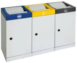 Wertstoffsammelstation, Feuerhemmend, 4x45l, HxBxT 975x1100x320mm, Innenbehälter Stahl, Korpus Stahl Braun, Deckel Edelstahl -Sauber Lieferungen Geschäft 5a96bc06 0e97 49d3 87f7 9b57bd422eb9