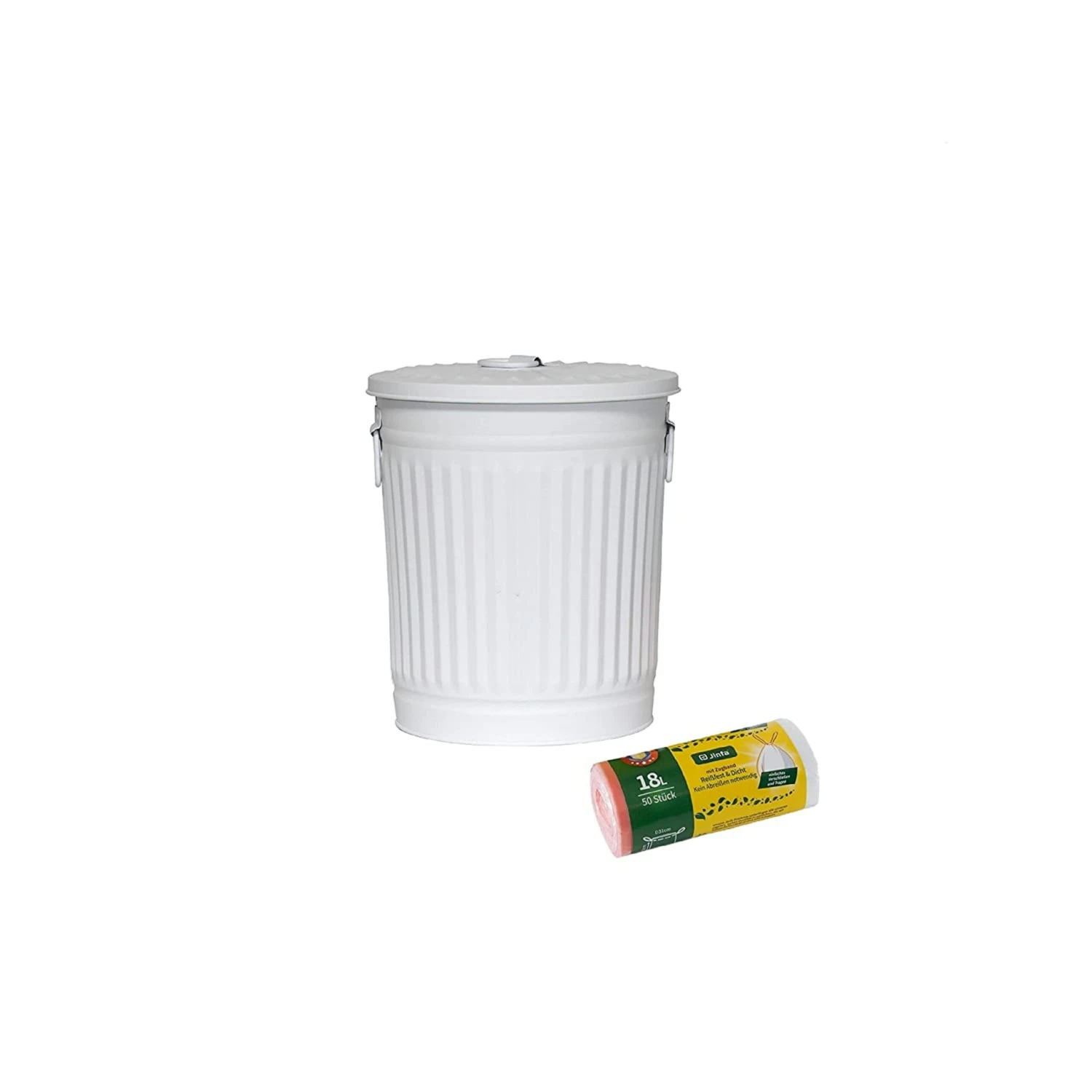 Jinfa 1 Retrodesign Metalleimer Mit Griffen Und Deckel + 50 Müllbeutel | Mattweiß| 18L 3 Jinfa 1 Retrodesign Metalleimer Mit Griffen Und Deckel + 50 Müllbeutel | Mattweiß| 18L