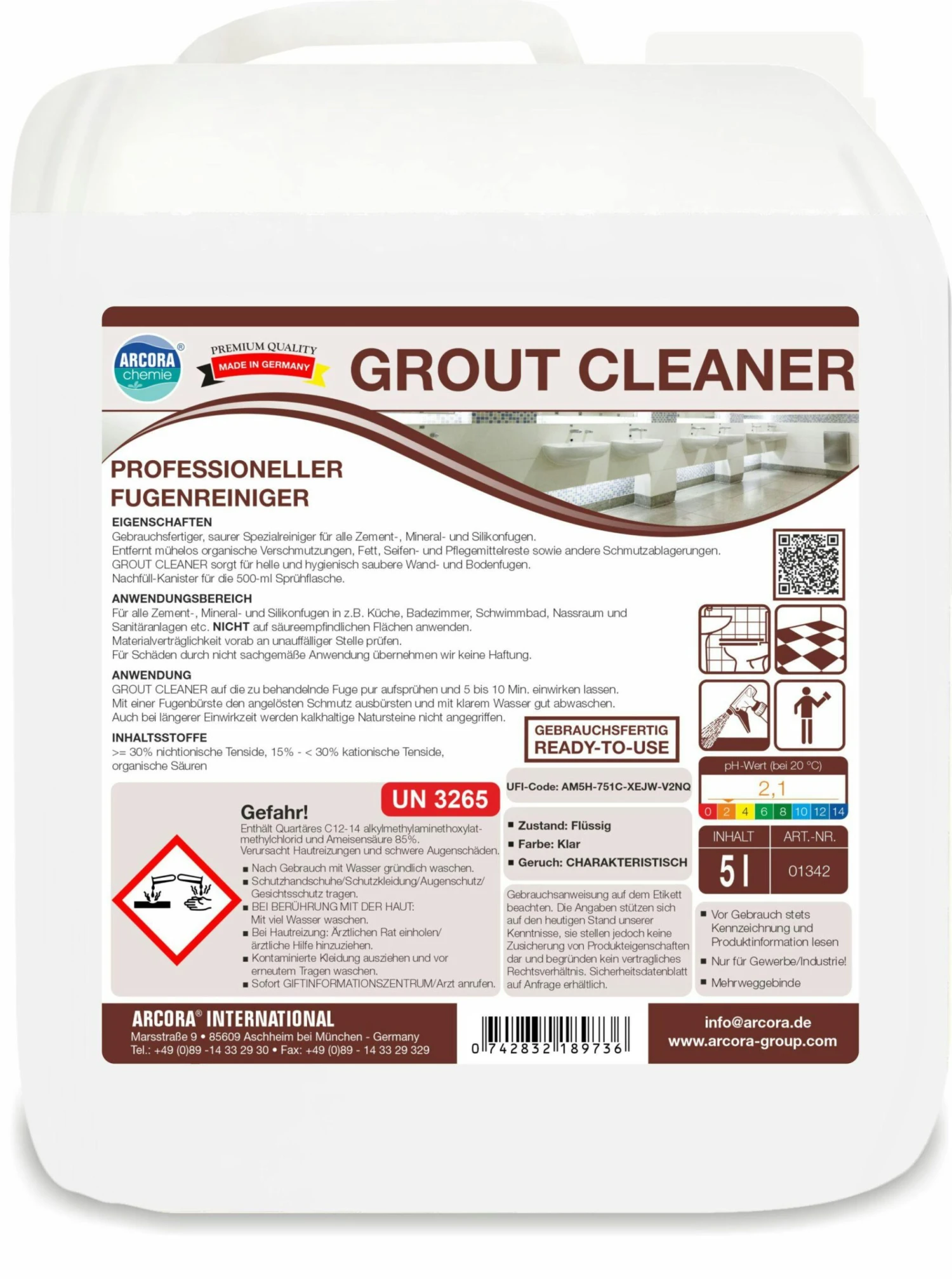 Arvox Pro Fugen + Fliesen Spezialreiniger - Fugenreiniger Bad Fliesen - Sanitärreiniger - Grout Cleaner - Reiniger - 2x0,5L Set 7 Arvox Pro Fugen + Fliesen Spezialreiniger - Fugenreiniger Bad Fliesen - Sanitärreiniger - Grout Cleaner - Reiniger - 2x0,5L Set – Bild 5