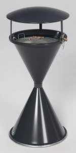 Standascher, HxØ 960x440mm, Stahl, Korpus RAL7021, Eieruhrform, M. Schutzdach