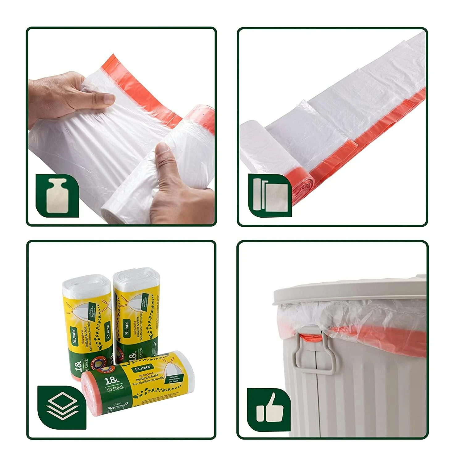 Jinfa 150 Müllbeutel Mit Zugband | Transparent | 49x58 Cm | Für Jinfa Metalltonne 18 L 8 Jinfa 150 Müllbeutel Mit Zugband | Transparent | 49x58 Cm | Für Jinfa Metalltonne 18 L – Bild 6