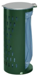 Müllsackständer, 120l, HxBxT 850x380x440mm, Korpus Stahl RAL6005, Deckel Metall Silber, Gelocht