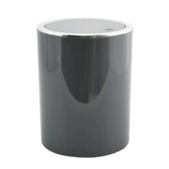 MSV Bad Serie "ASPEN" Design Kosmetikeimer Bad Treteimer Schwingdeckeleimer Abfallbehälter Mit Schwingdeckel 6 Liter (ØxH): Ca. 18,5 X 26 Cm Grau