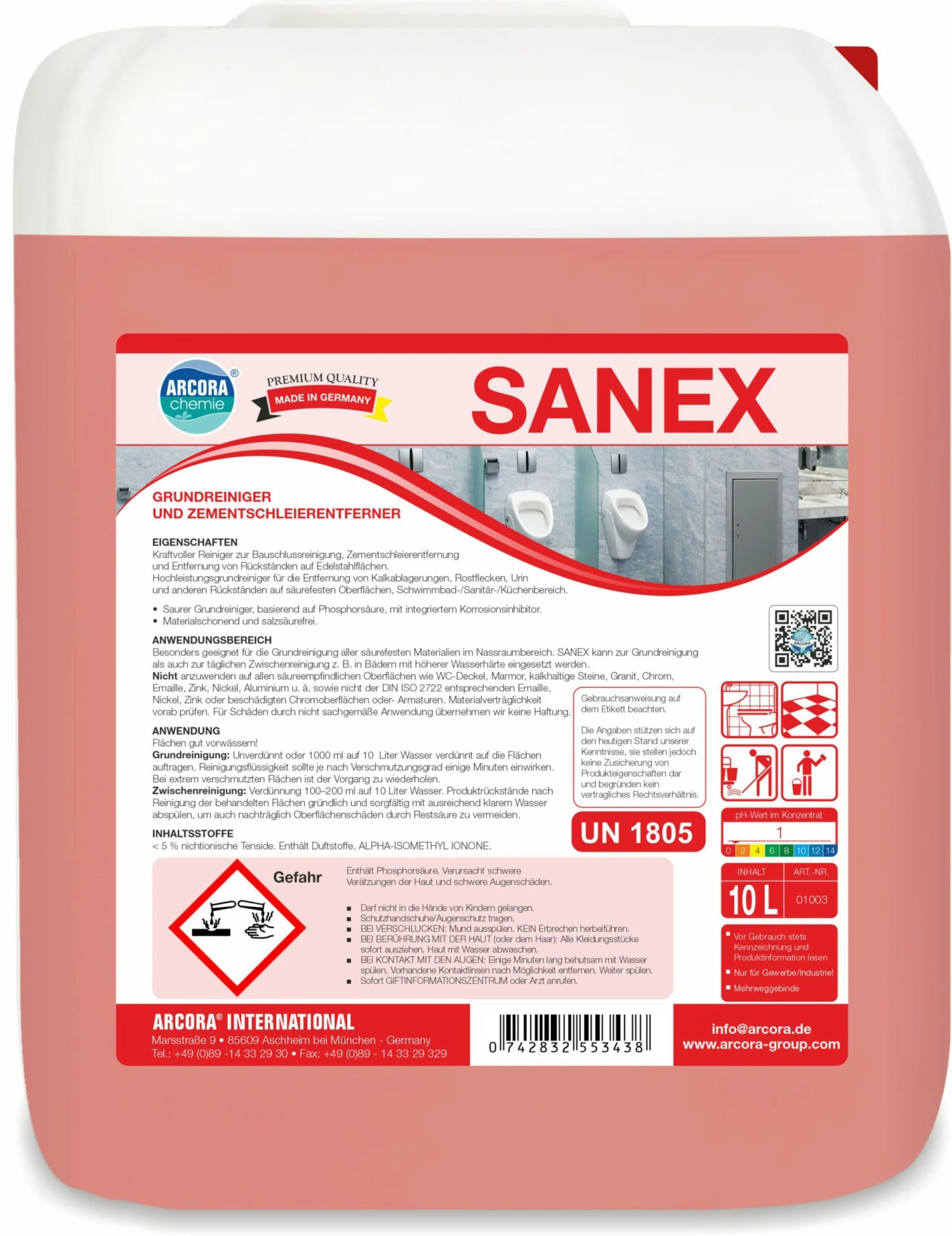 ARCORA Grundreiniger Und Zementschleierentferner SANEX, 10L