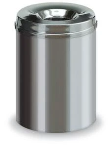 Edelstahl-Papierkorb, Selbstlöschend, 15l, HxØ 360x255mm, Kopfteil Edelstahl, Korpus Edelstahl