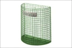 Drahtgitter-Abfallbehälter, F. Außen, 27l, H 430mm, Pfosten-/Wandbefestigung, Korpus Stahl RAL6010, Boden Geschlossen