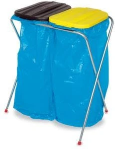 Müllsackständer, 2x120l, HxBxT 810x370x410mm, Deckel Kunststoff Schwarz, Gelb