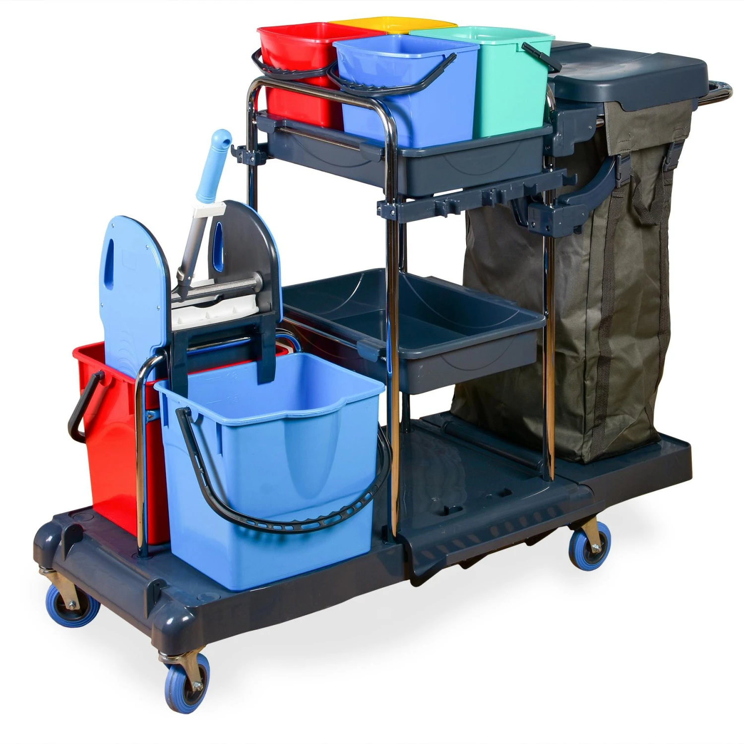 Hypafol Putzwagen Mit 100l Leinensack I 2x 18l & 4x 5l Eimern I Stabile Mopp-Presse & Halterung Für Besen I 3x 50 Cm Wischmopp | 12 Mikrofasertücher 5 Hypafol Putzwagen Mit 100l Leinensack I 2x 18l & 4x 5l Eimern I Stabile Mopp-Presse & Halterung Für Besen I 3x 50 Cm Wischmopp | 12 Mikrofasertücher – Bild 3