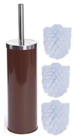 MSV WC Bürste Toilettenbürste WC Garnitur Klobürste „Miami“ Mit Hygienischem Behälter Braun + 2 Ersatzbürstenköpfe