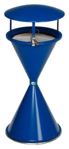 Standascher, HxØ 960x440mm, Stahl, Korpus RAL5010, Eieruhrform, M. Schutzdach