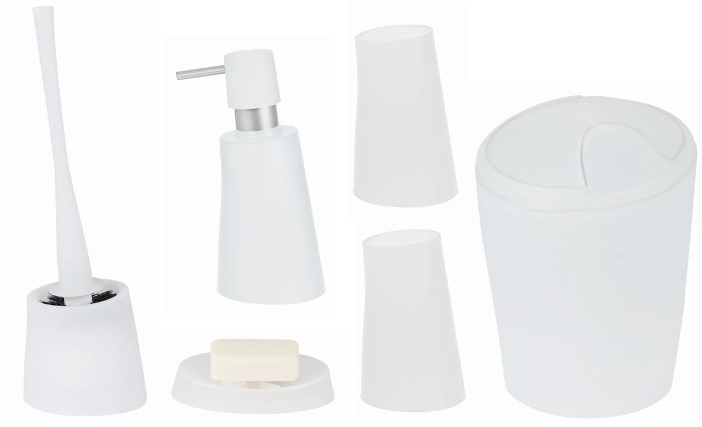 Spirella Badezimmer Set, 6-teiliges Badzubehör Move Seifenspender, WC Bürste, Seifenschale, Kosmetikeimer Und Zahnputzbecher Frosty Weiß 3 Spirella Badezimmer Set, 6-teiliges Badzubehör Move Seifenspender, WC Bürste, Seifenschale, Kosmetikeimer Und Zahnputzbecher Frosty Weiß