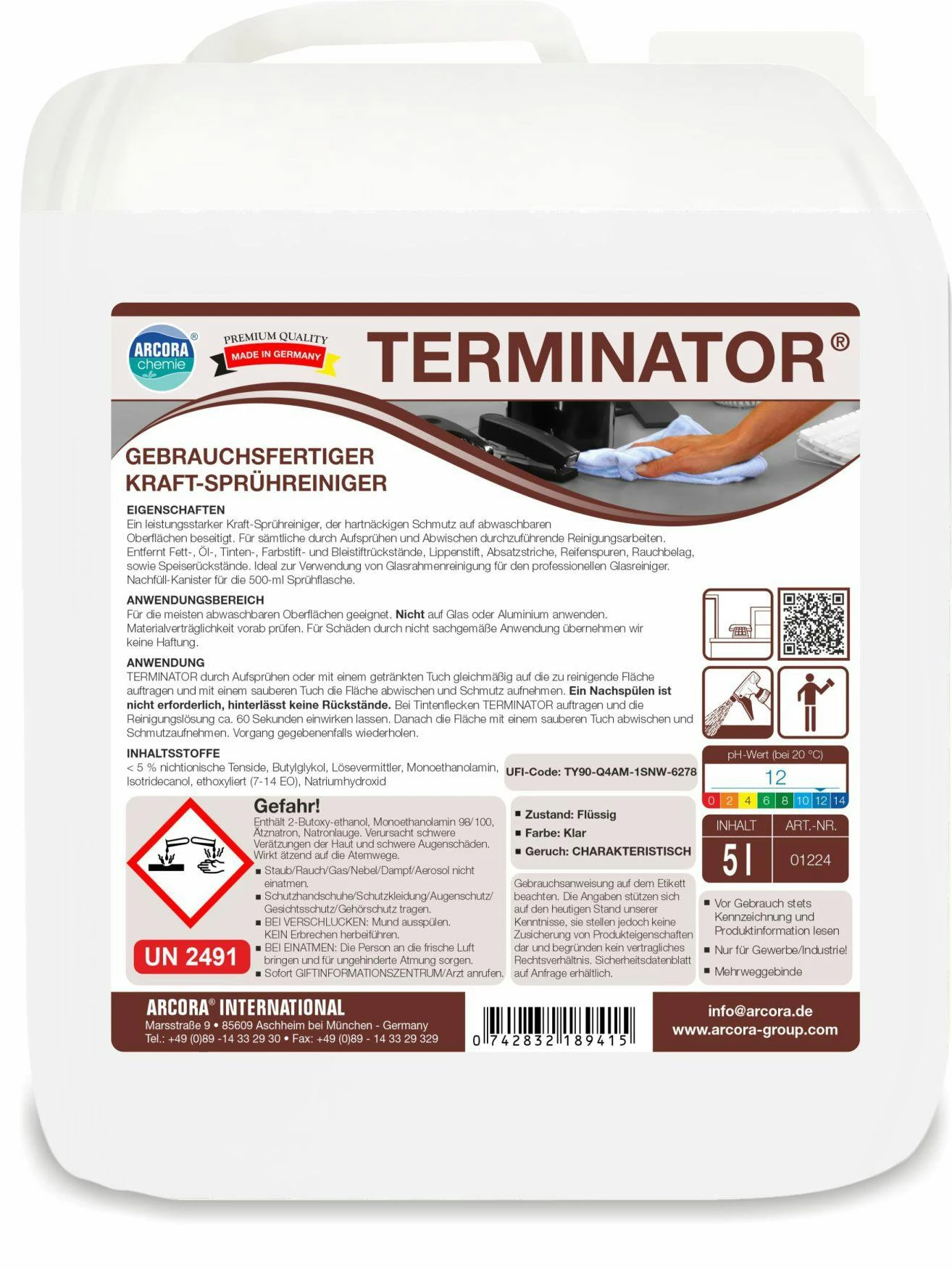 ARCORA Gebrauchsfertiger Kraft-Sprühreiniger TERMINATOR, 5L