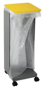 Müllsackständer, 75l, HxBxT 955x350x375mm, Gestell Graualu, Deckel Stahl RAL1003, 4 Rollen