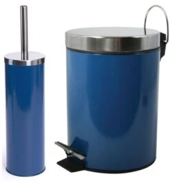 MSV Badezimmer Set, 2-teilige Abfalleimer Kosmetikeimer Und WC Bürste “Miami“ Blau