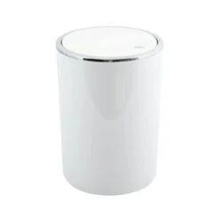 MSV Bad Serie "ASPEN" Design Kosmetikeimer Bad Treteimer Schwingdeckeleimer Abfallbehälter Mit Schwingdeckel 6 Liter (ØxH): Ca. 18,5 X 26 Cm Weiß