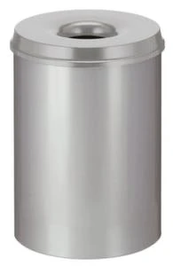 Papierkorb, Selbstlöschend, 30l, HxØ 470x335mm, Kopfteil Grau, Korpus Stahl Grau