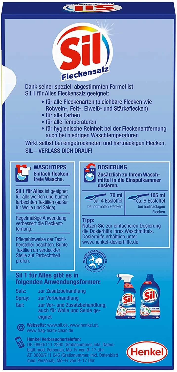 Sil 1 Für Alles Fleckensalz Fleckenentferner 500 G Reiniger Reinigungsmittel 8 Sil 1 Für Alles Fleckensalz Fleckenentferner 500 G Reiniger Reinigungsmittel – Bild 6