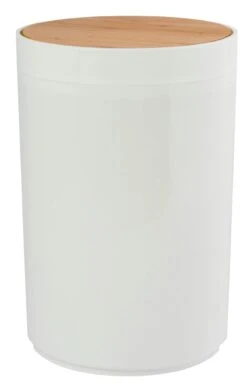 MSV Bad Serie "OSLO" Design Kosmetikeimer Bad Treteimer Abfalleimer Papierkorb Mülleimer 6 Liter (ØxH): Ca. 18 X 26,3 Cm Weiß Bambus